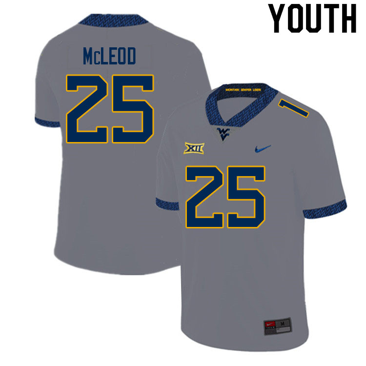 Youth #25 Saint McLeod West Virginia Mountaineers College Football Jerseys Sale-Gray